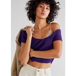 Free People Lil Cashmere Baby Tee Petunia Purple Ribbed Sweater Top NWOT S